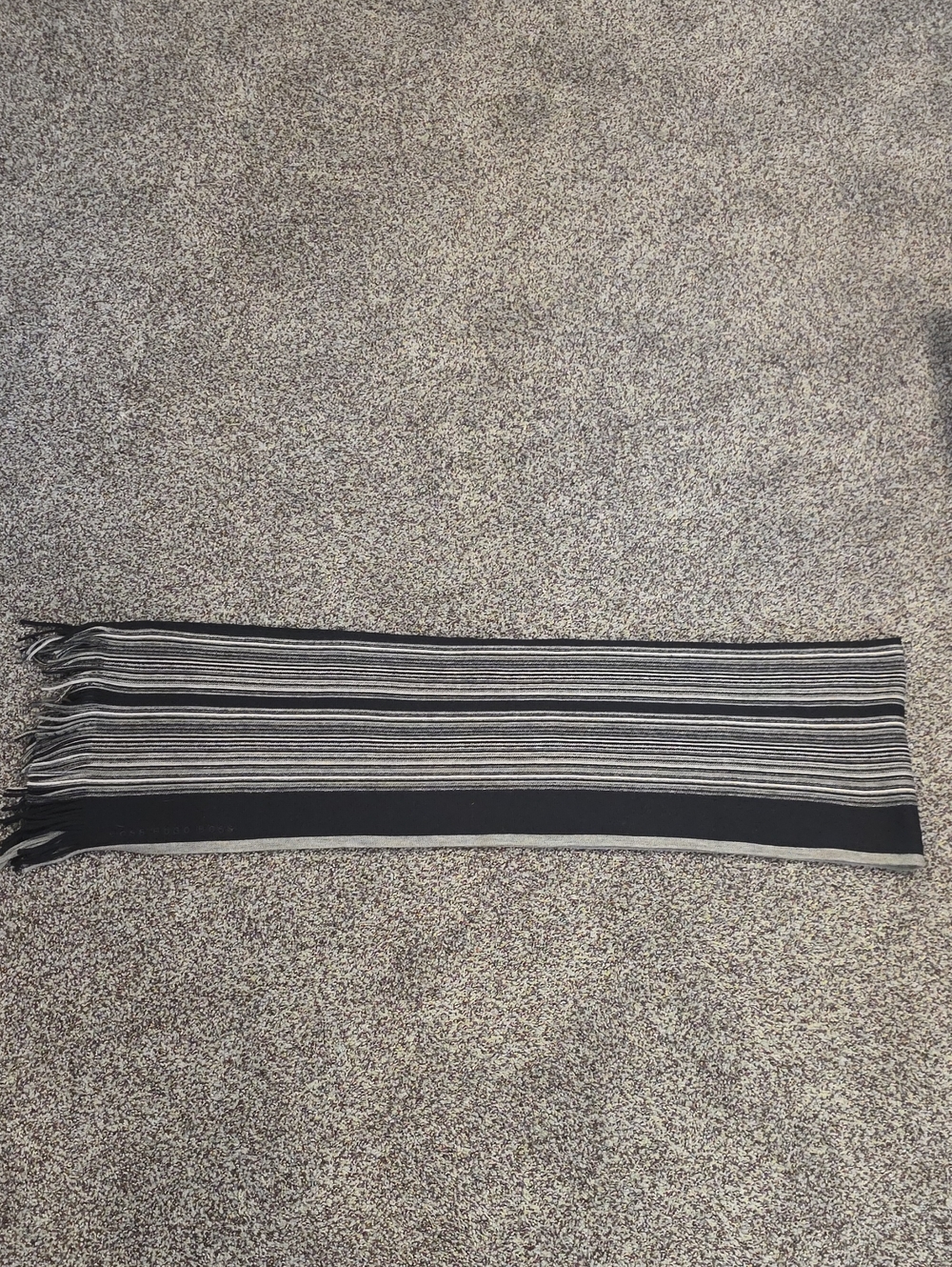 Hugo Boss Black and Gray Striped Knit Scarf